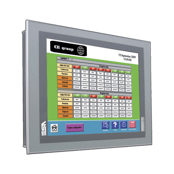 ESA Automation IT Series widescreen HMI touchscreen operator panel displaying system monitoring interface.