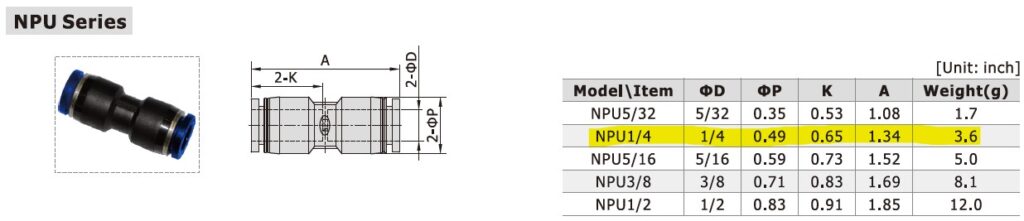 Dimensional Data for AirTAC NPU1/4