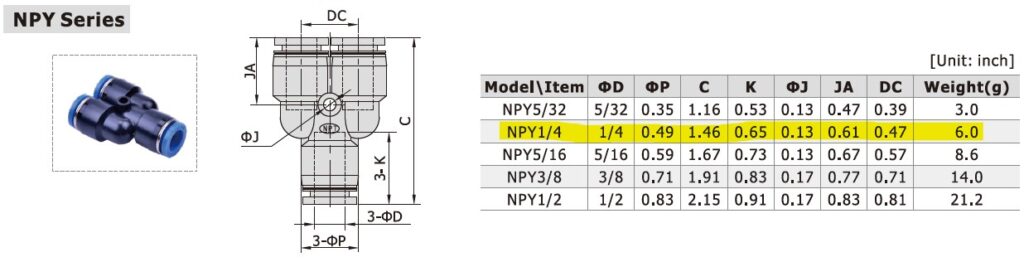 Dimensional Data for AirTAC NPY1/4