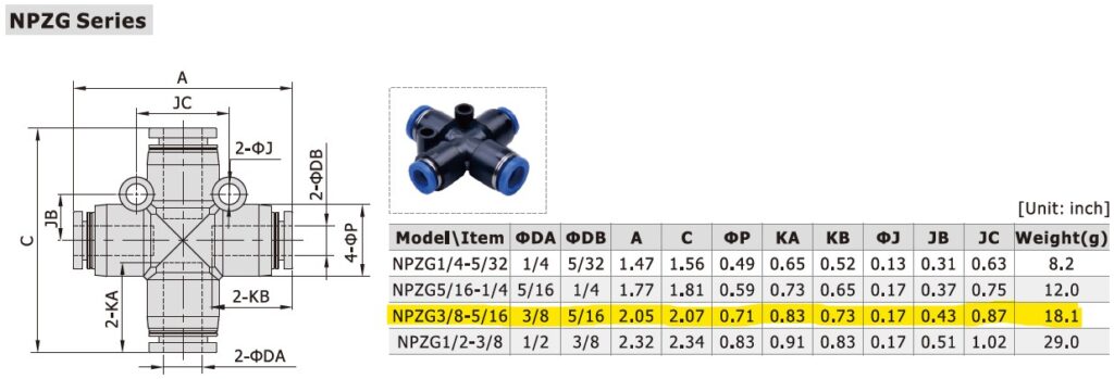 Dimensional Data for AirTAC NPZG3/8-5/16