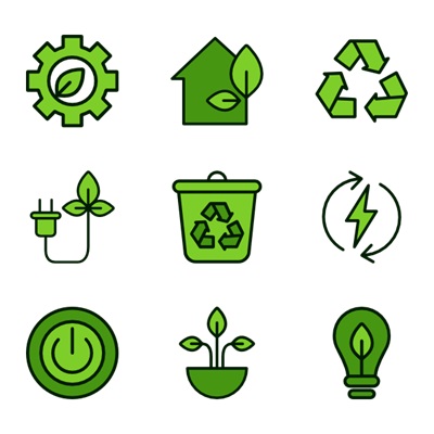 Icons depicting eco-friendliness and energy efficiency