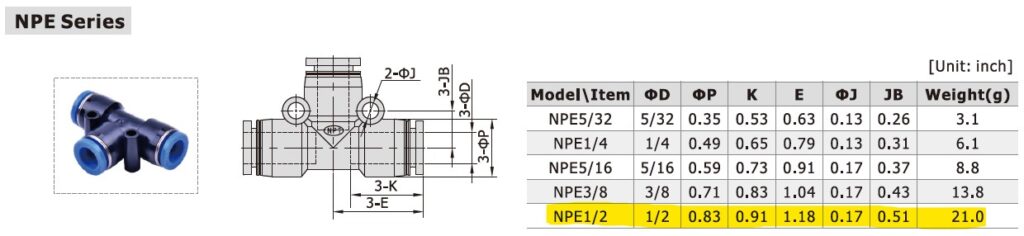 Dimensional Data for AirTAC NPE1/2