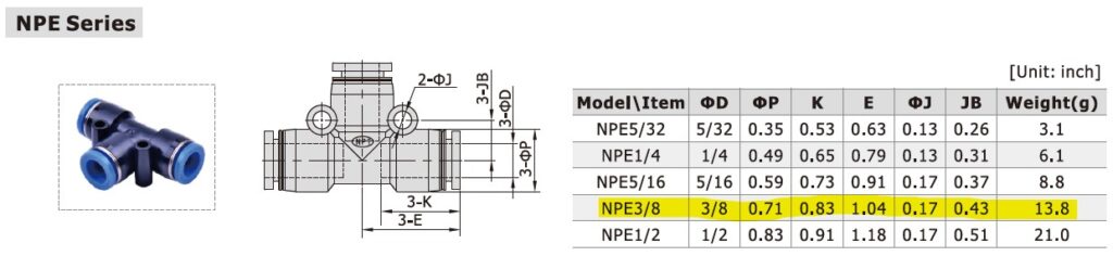 Dimensional Data for AirTAC NPE3/8