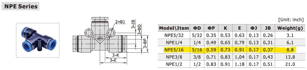 Dimensional Data for AirTAC NPE5/16