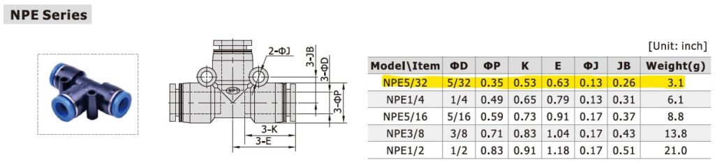 Dimensional Data for AirTAC NPE5/32