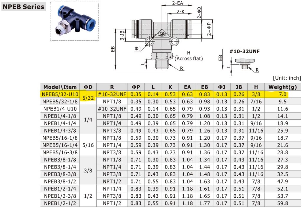 Dimensional Data for AirTAC NPEB5/32-U10