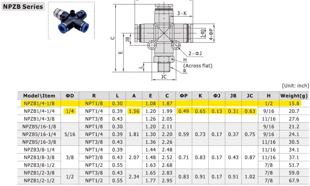 Dimensional Data for AirTAC NPZB1/4-1/8