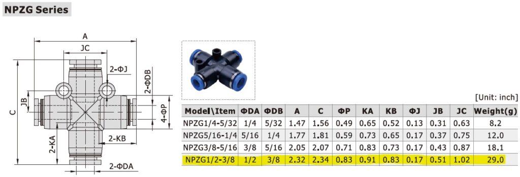 Dimensional Data for AirTAC NPZG1/2-3/8