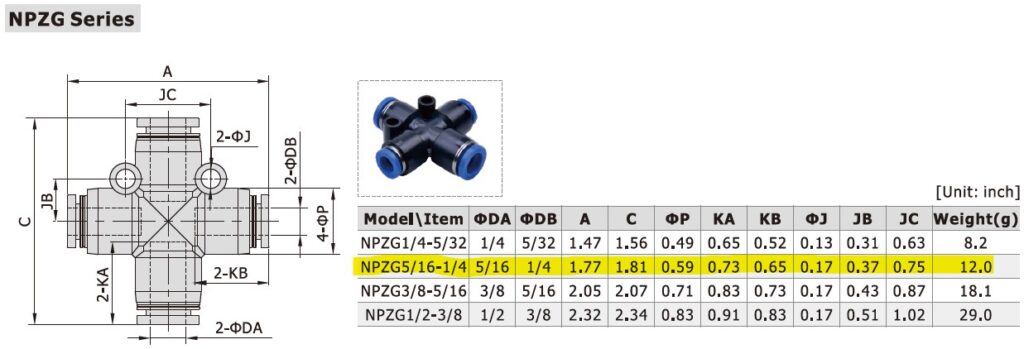 Dimensional Data for AirTAC NPZG5/16-1/4