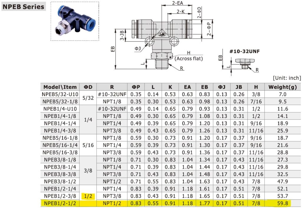 Dimensional Data for AirTAC NPEB1/2-1/2