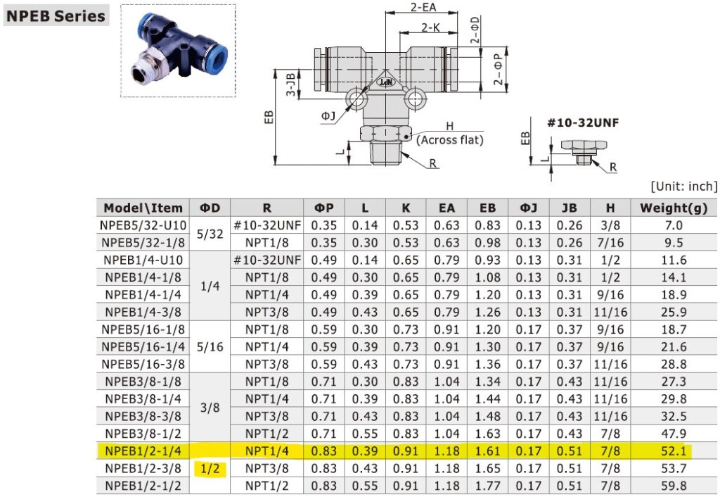 Dimensional Data for AirTAC NPEB1/2-1/4