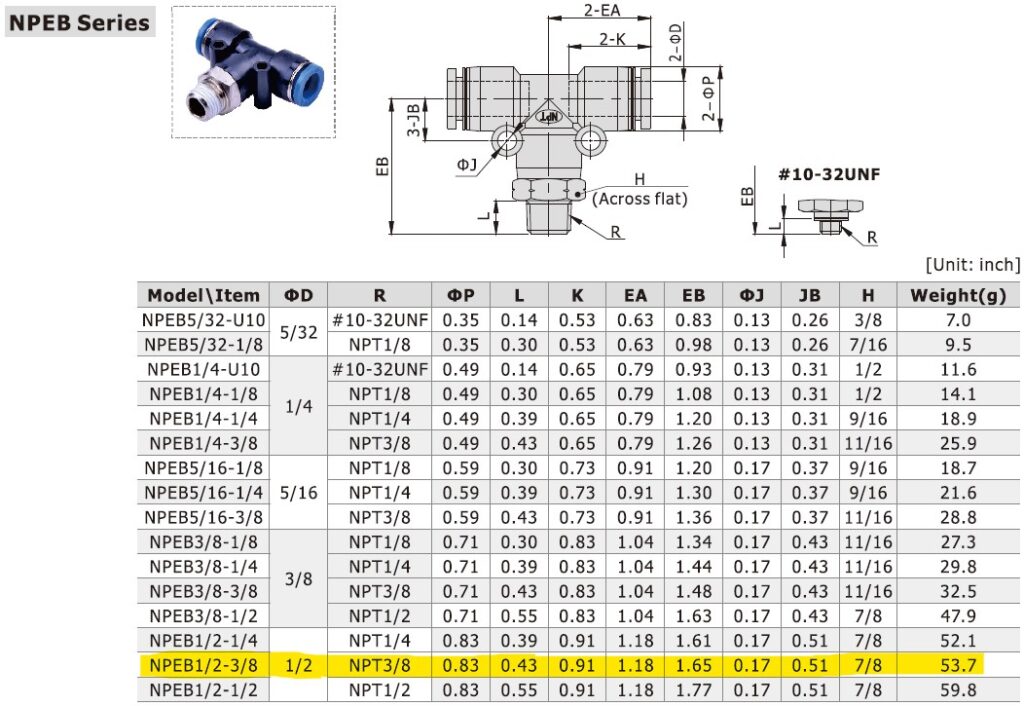 Dimensional Data for AirTAC NPEB1/2-3/8