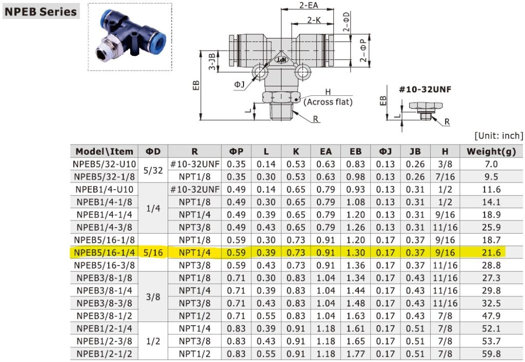 Dimensional Data for AirTAC NPEB5/16-1/4