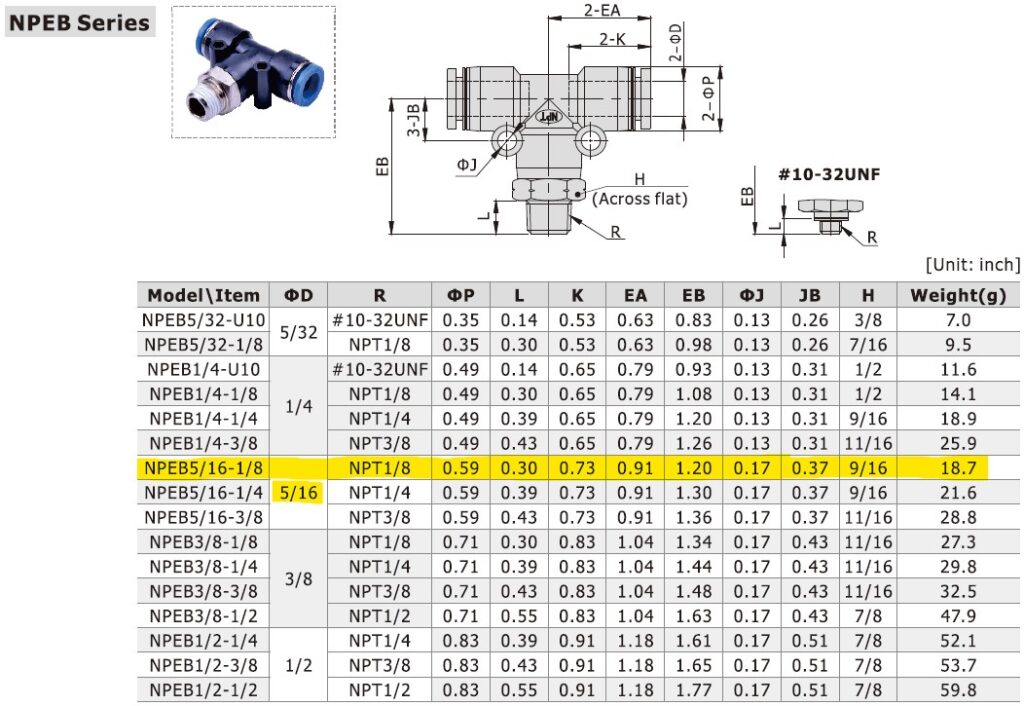 Dimensional Data for AirTAC NPEB5/16-1/8