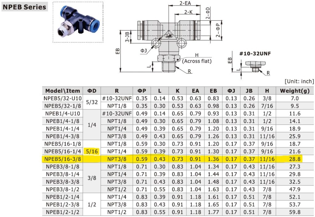 Dimensional Data for AirTAC NPEB5/16-3/8