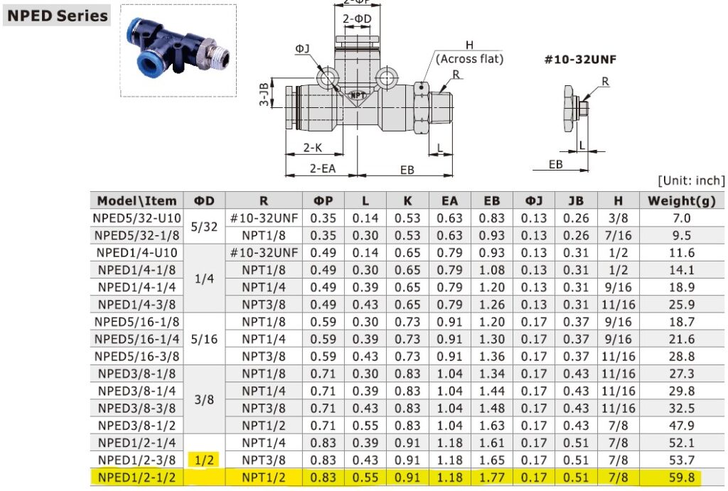 Dimensional Data for AirTAC NPED1/2-1/2