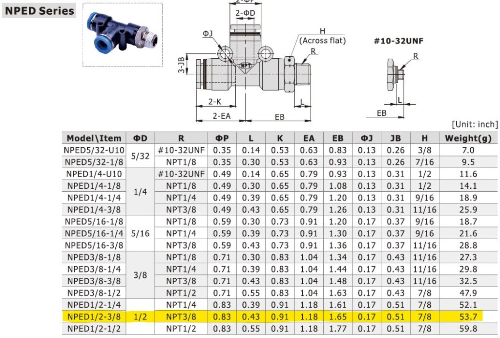 Dimensional Data for AirTAC NPED1/2-3/8