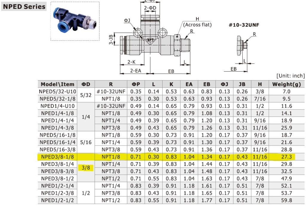 Dimensional Data for AirTAC NPED3/8-1/8