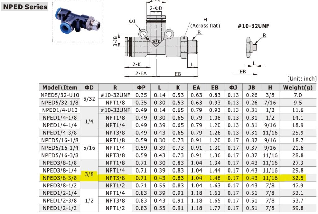 Dimensional Data for AirTAC NPED3/8-3/8