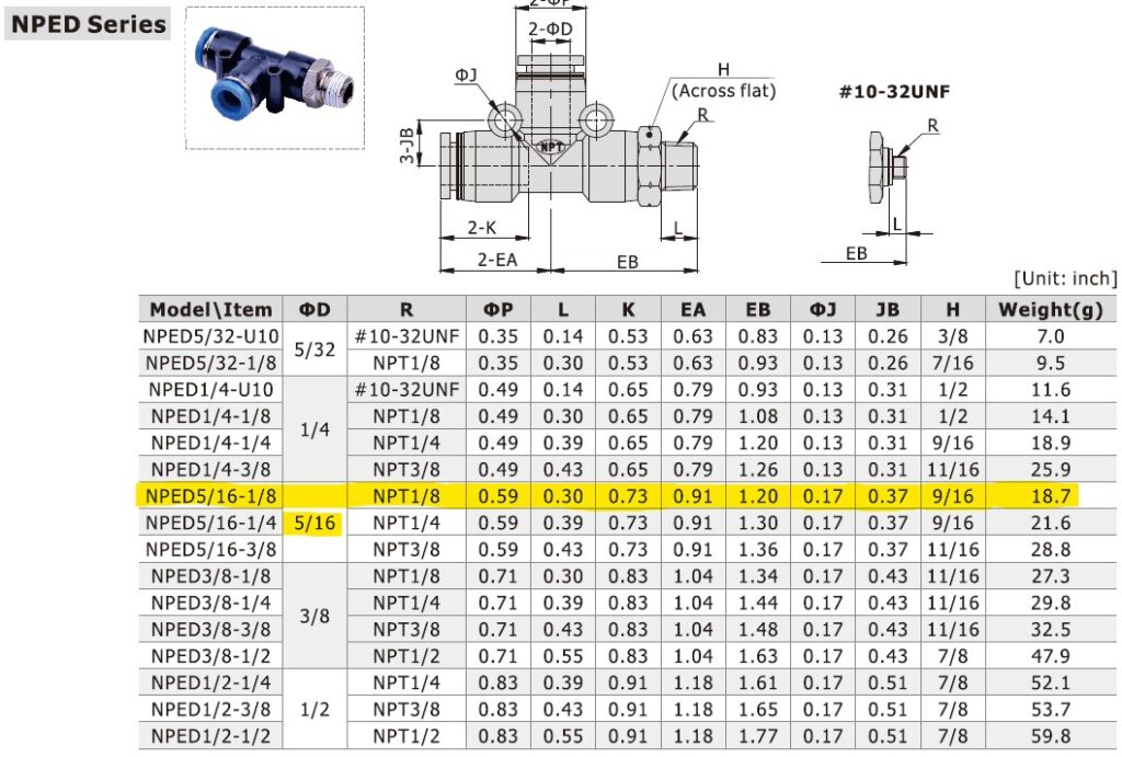 Dimensional Data for AirTAC NPED5/16-1/8