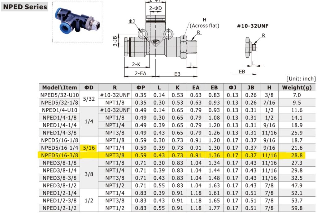 Dimensional Data for AirTAC NPED5/16-3/8