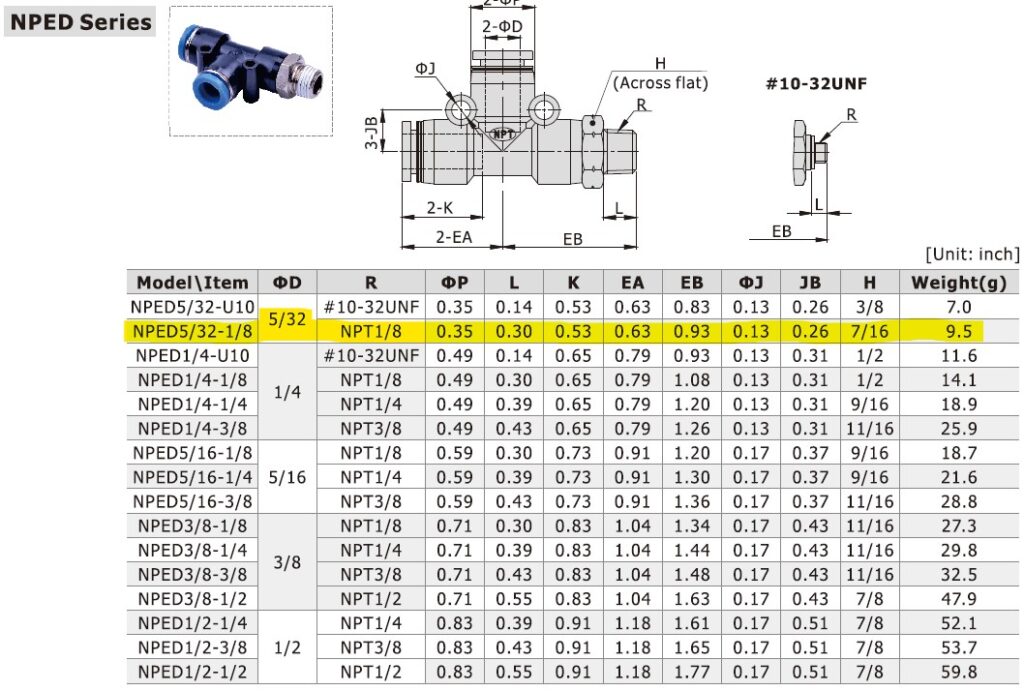 Dimensional Data for AirTAC NPED5/32-1/8