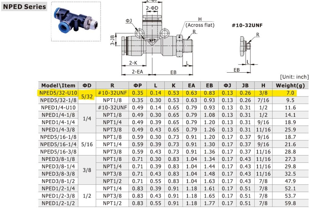 Dimensional Data for AirTAC NPED5/32-U10