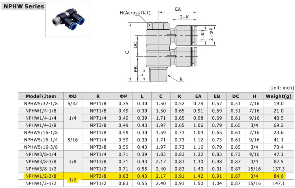 Dimensional Data for AirTAC NPHW1/2-3/8