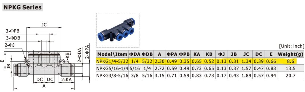 Dimensional Data for AirTAC NPKG1/4-5/32