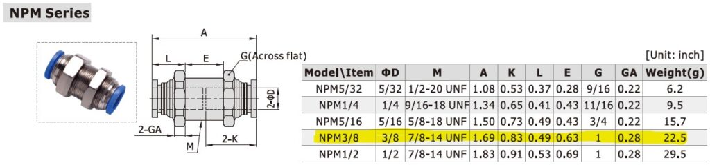 Dimensional Data for AirTAC NPM3/8