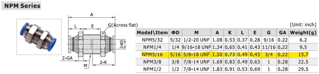 Dimensional Data for AirTAC NPM5/16