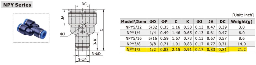 Dimensional Data for AirTAC NPY1/2