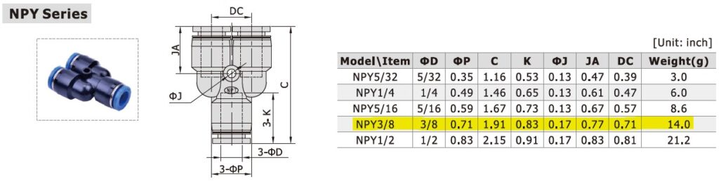 Dimensional Data for AirTAC NPY3/8