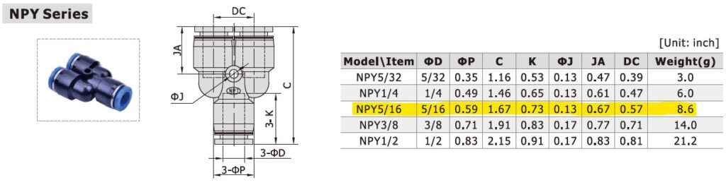 Dimensional Data for AirTAC NPY5/16