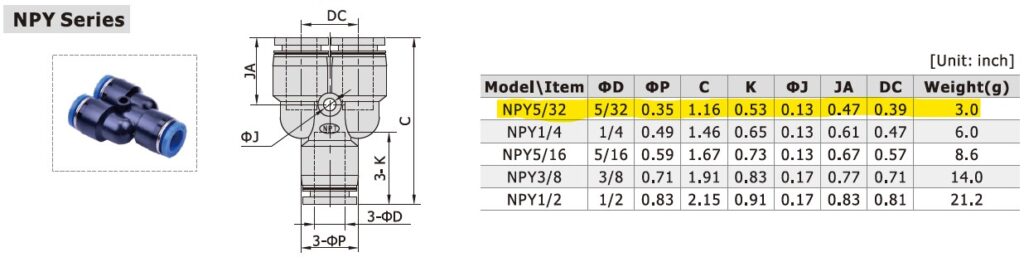 Dimensional Data for AirTAC NPY5/32