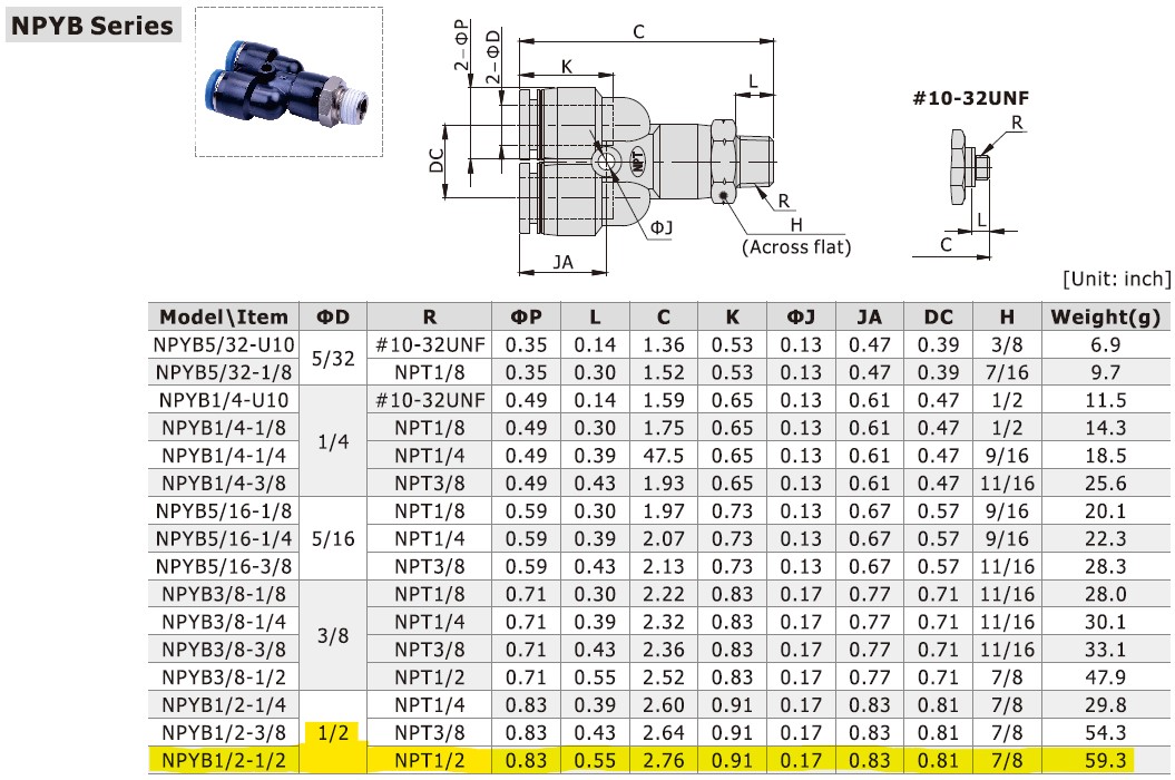 Dimensional Data for AirTAC NPYB1/2-1/2