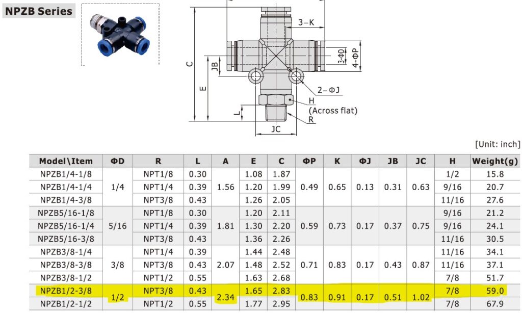 Dimensional Data for AirTAC NPZB1/2-3/8