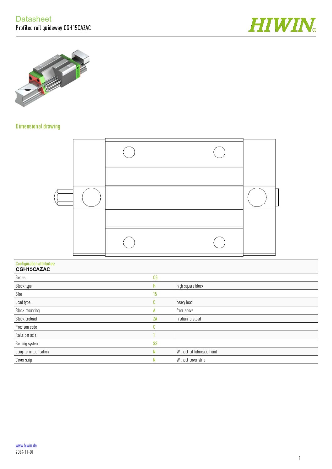 HIWIN CGH-15-CA-ZA-C Block - Image 2