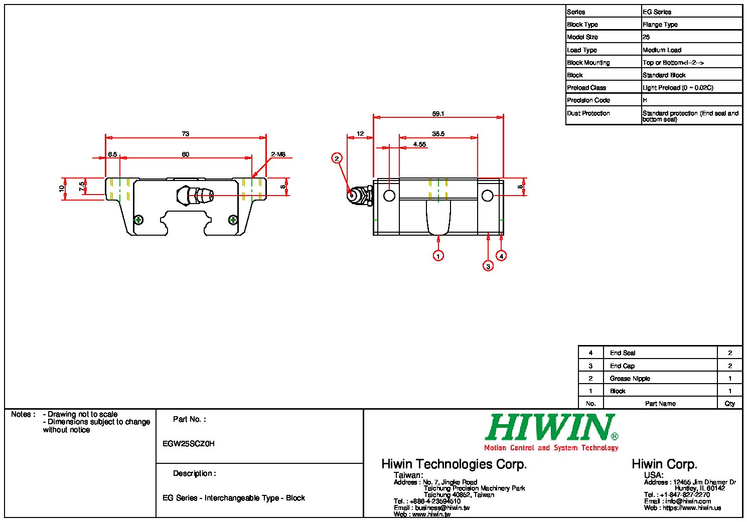 HIWIN EGW-25-SC-Z0-H Block - Image 2