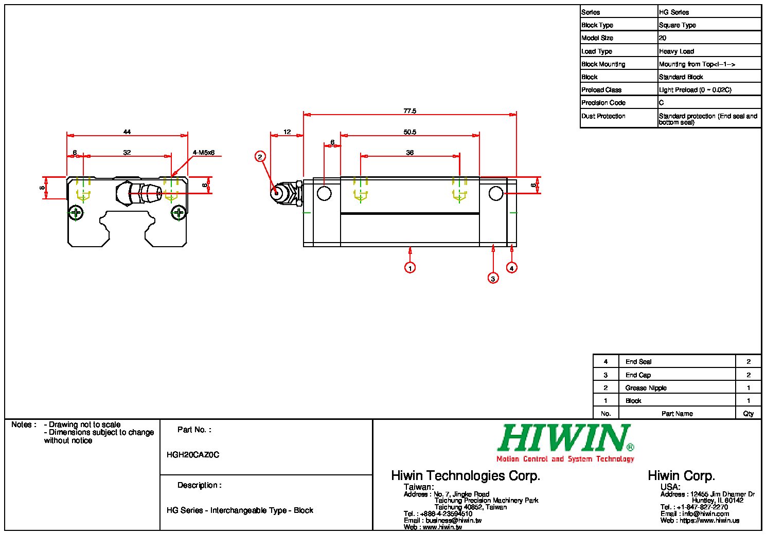 HIWIN HGH-20-CA-Z0-C Block - Image 2