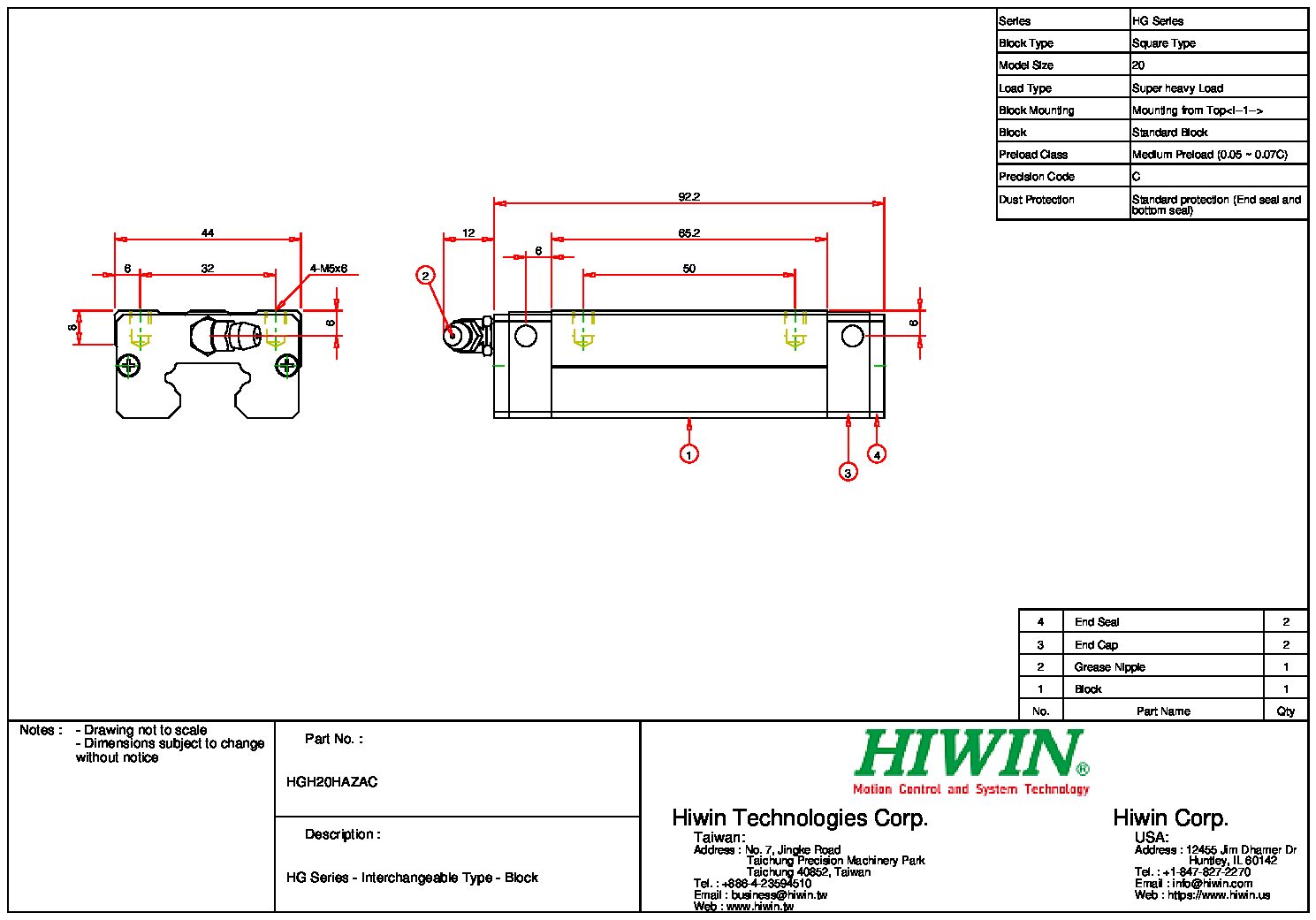 HIWIN HGH-20-HA-ZA-C Block - Image 2