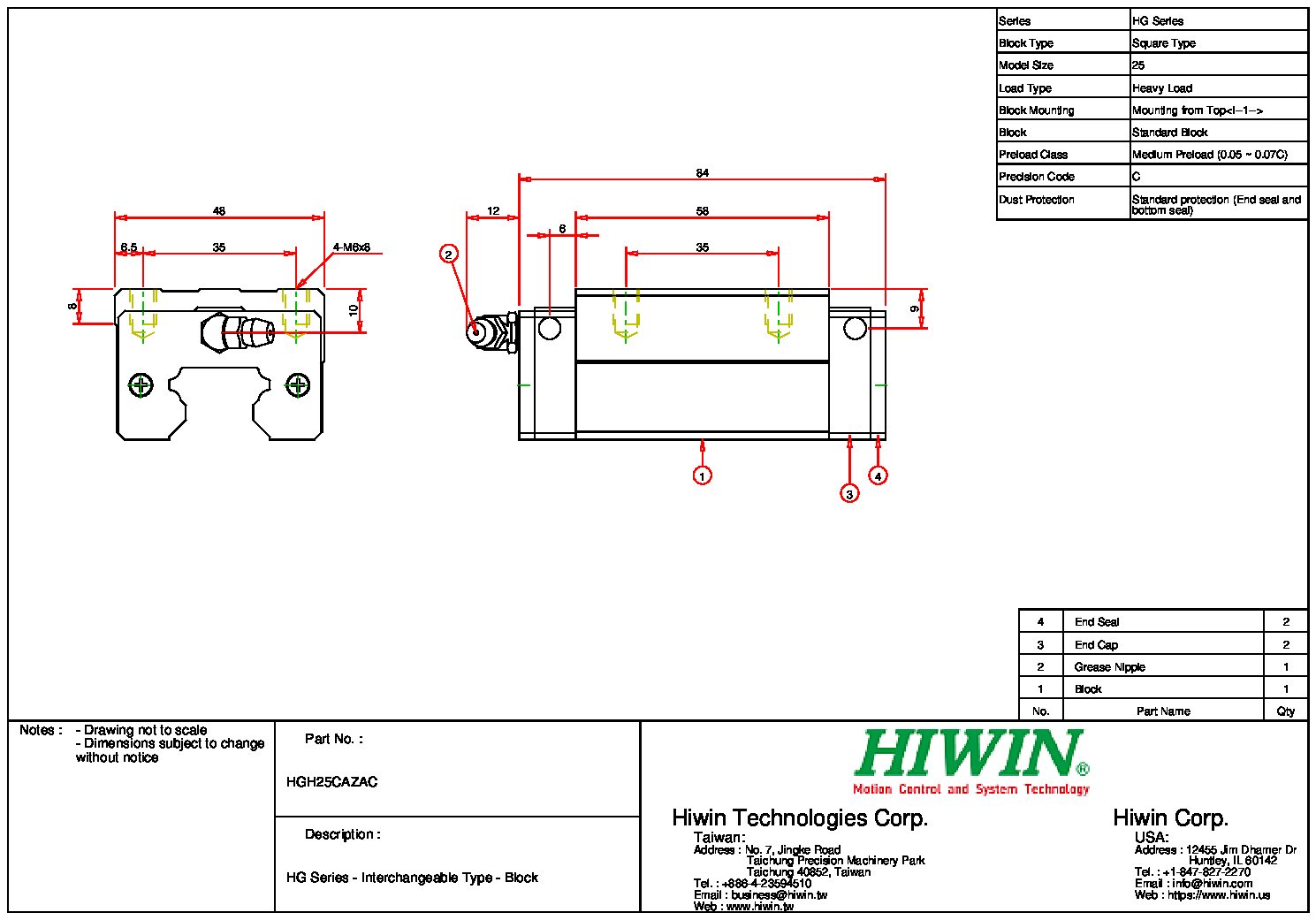 HIWIN HGH-25-CA-ZA-C Block - Image 2