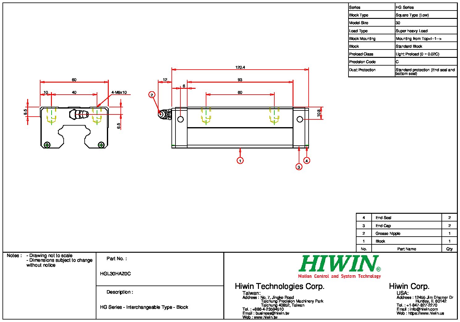 HIWIN HGL-30-HA-Z0-C Block - Image 2