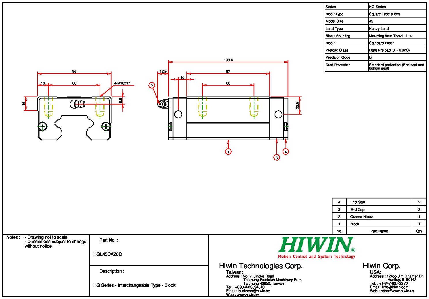 HIWIN HGL-45-CA-Z0-C Block - Image 2