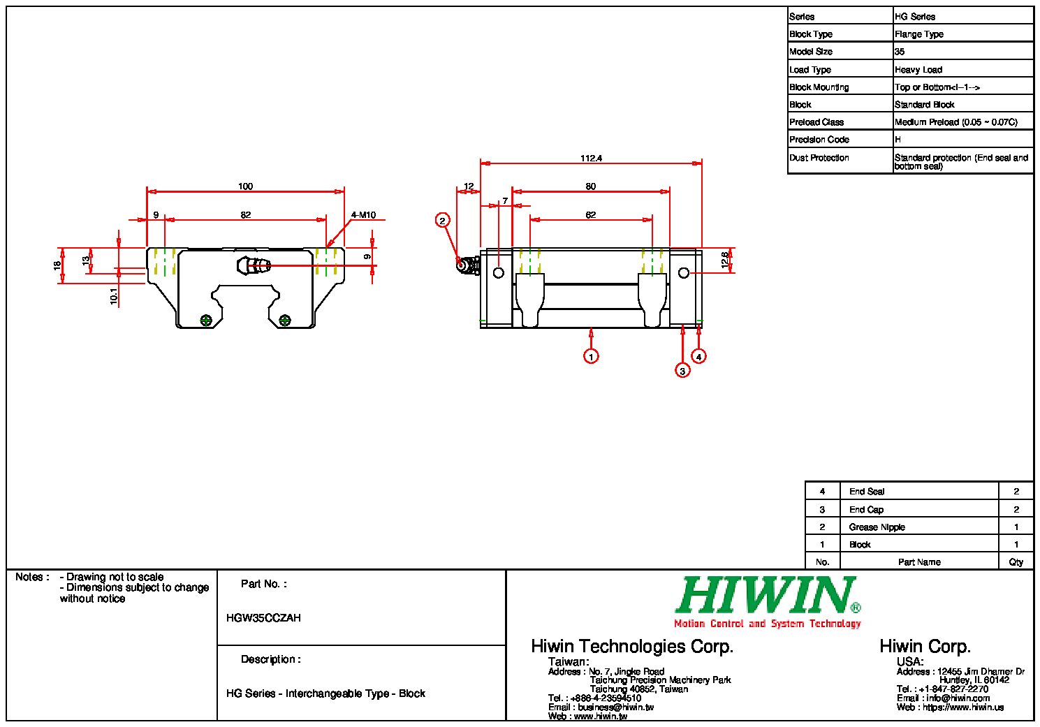 HIWIN HGW-35-CC-ZA-H Block - Image 2