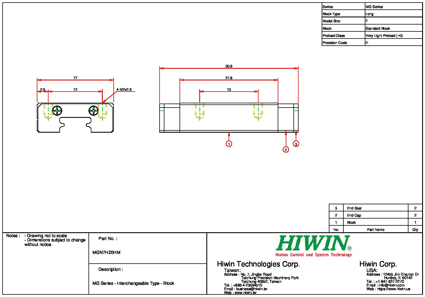 HIWIN MGN-7-H-Z0-H-M Block - Image 2