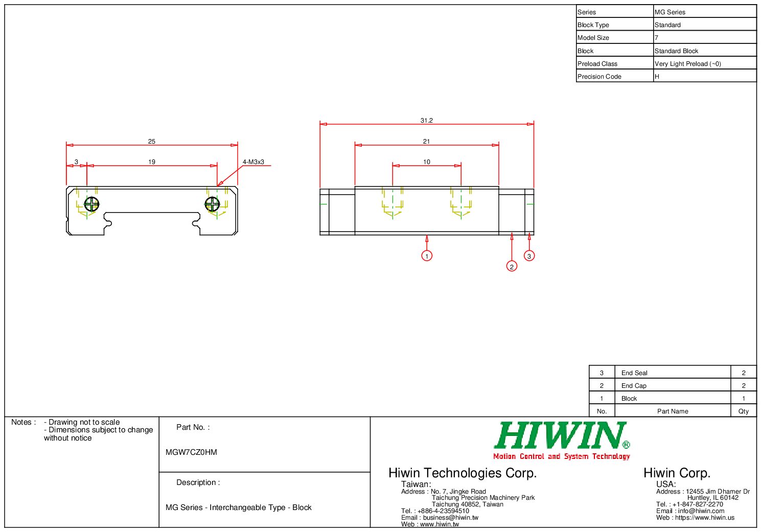 HIWIN MGW-7-C-Z0-H-M Block - Image 2