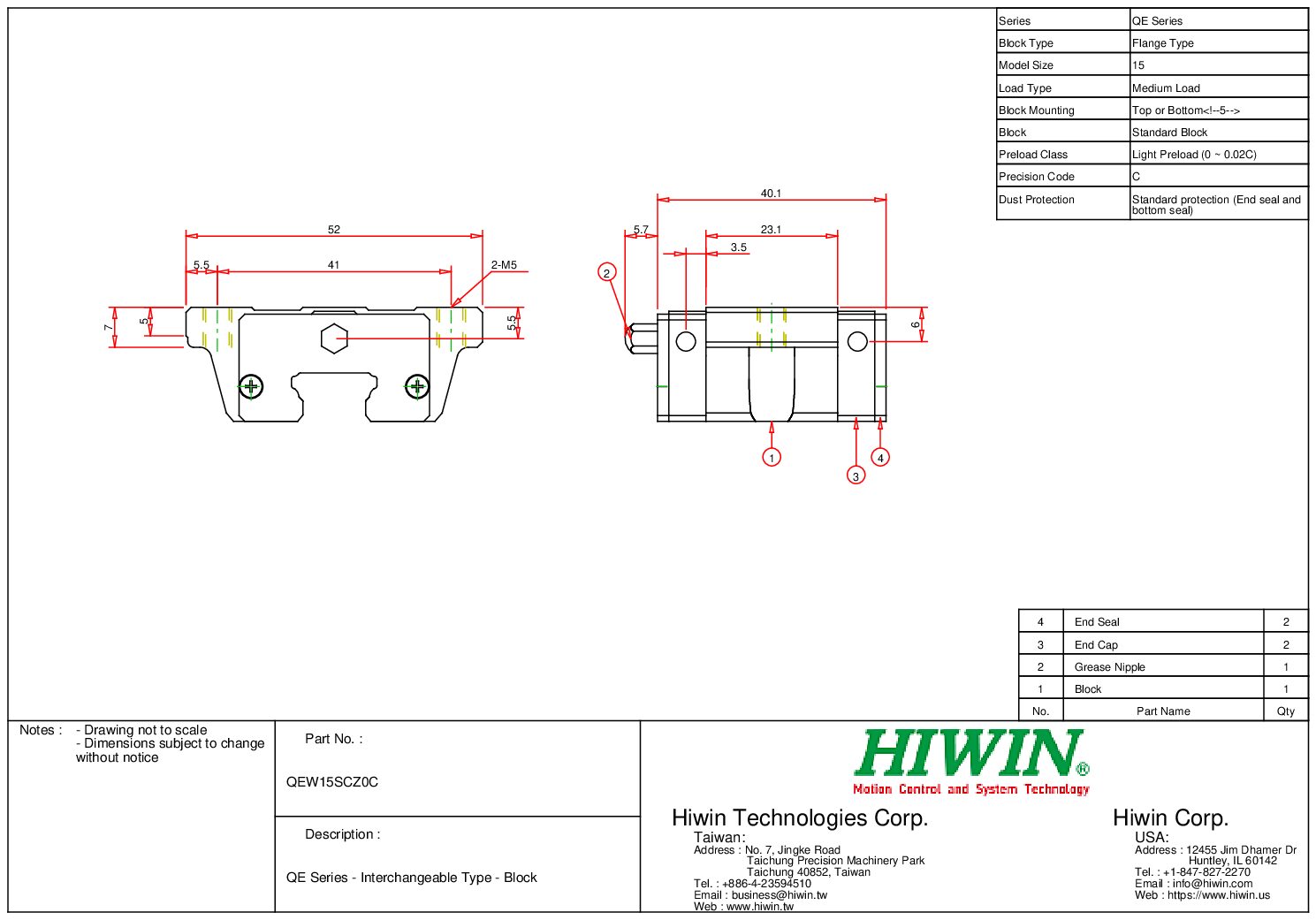 HIWIN QEW-15-SC-Z0-C Block - Image 2