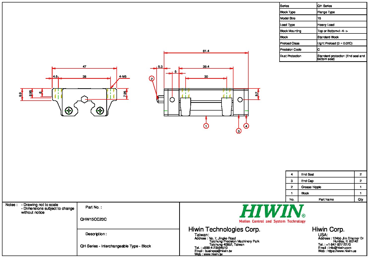 HIWIN QHW-15-CC-Z0-C Block - Image 2