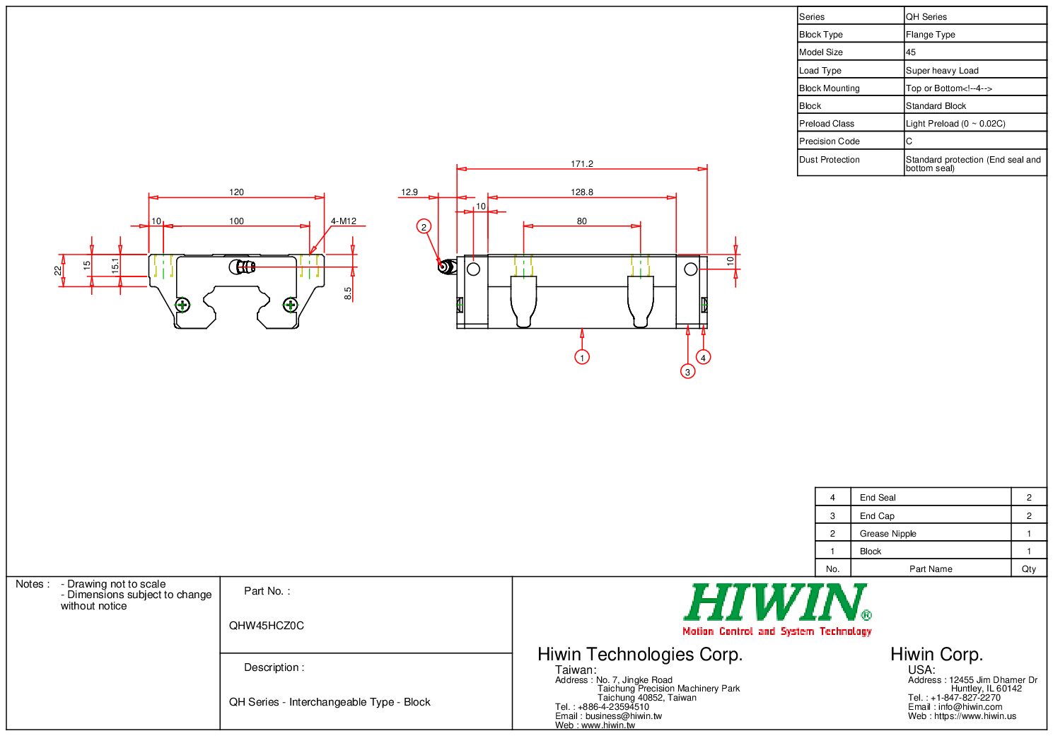 HIWIN QHW-45-HC-Z0-C Block - Image 2